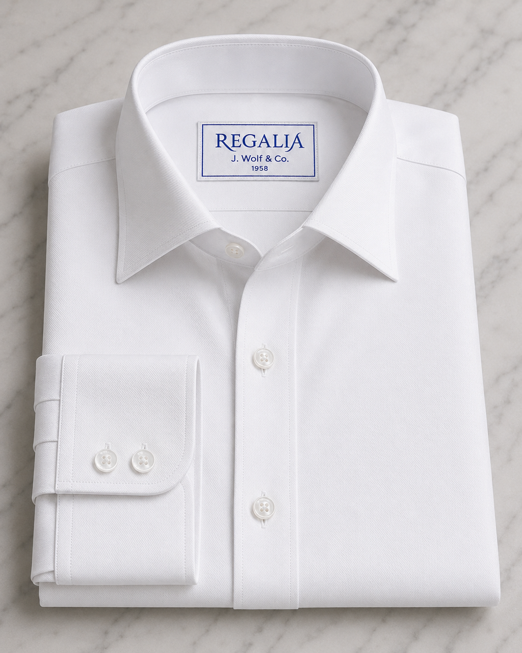 REGALIA Dobby White Non-Iron Shirt — Right Over Left—