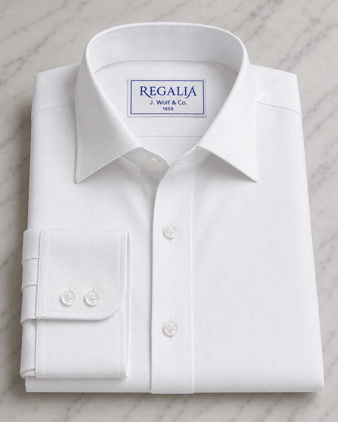 REGALIA Dobby White Non-Iron Shirt — Right Over Left—