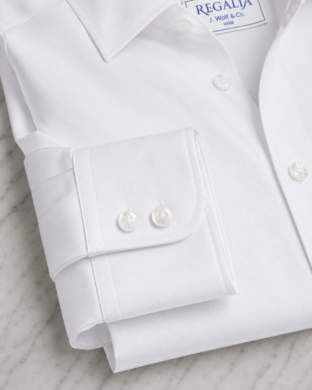 REGALIA Dobby White Non-Iron Shirt — Right Over Left—