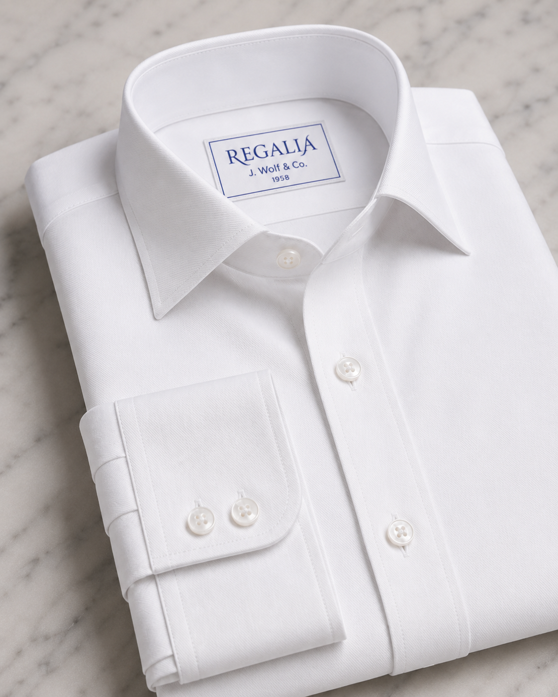 REGALIA Dobby White Non-Iron Shirt — Right Over Left—