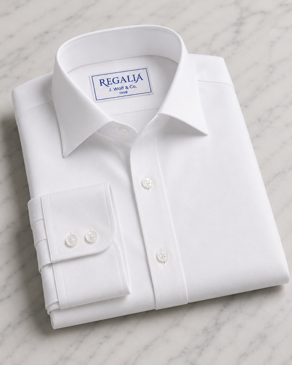 REGALIA Dobby White Non-Iron Shirt — Right Over Left—
